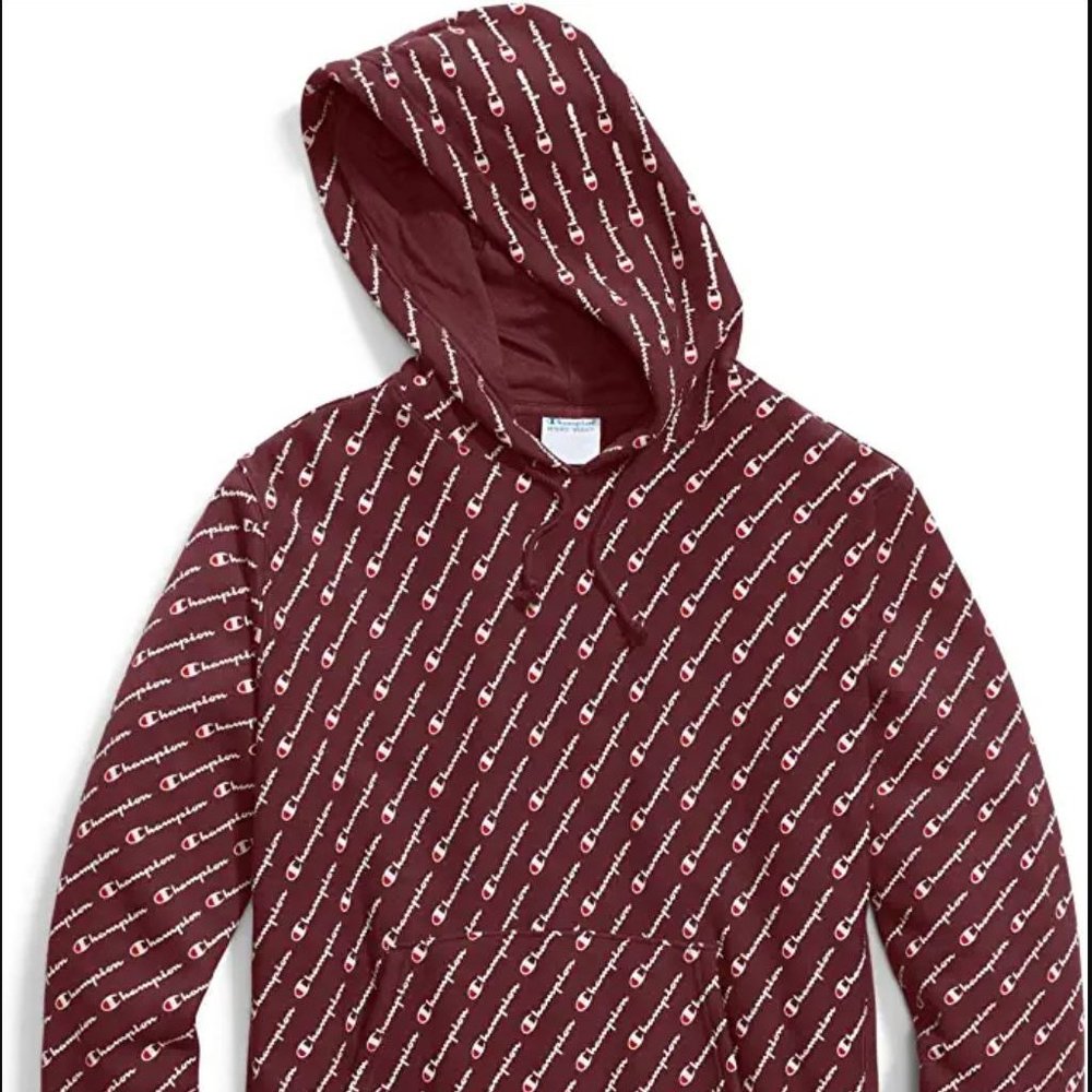 Champion Reverse Weave Hoodie - All Over Print - Maroon 2XL/XXL